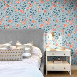 Papel Pintado Niña Bebé Floral Rosa Azul Adorable