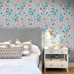Papel Pintado Niña Bebé Floral Rosa Azul Adorable
