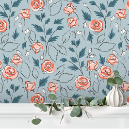 Papel Pintado Niña Bebé Floral Rosa Azul Adorable
