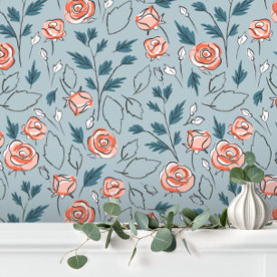 Papel Pintado Niña Bebé Floral Rosa Azul Adorable