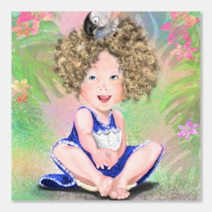 Papel Pintado Niña pequeña y pájaro bebé divertidos