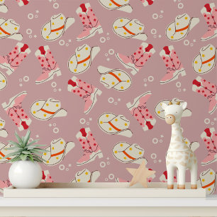 Papel Pintado Niña roja rosa bota Gorra patrón occidental