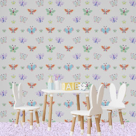Papel Pintado Niños arcoiris coloridos mariposa blanca