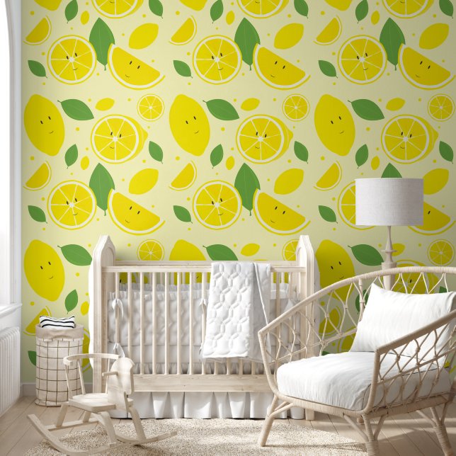 Papel Pintado Niños con patrones de fruta de limón alegres (Niños)