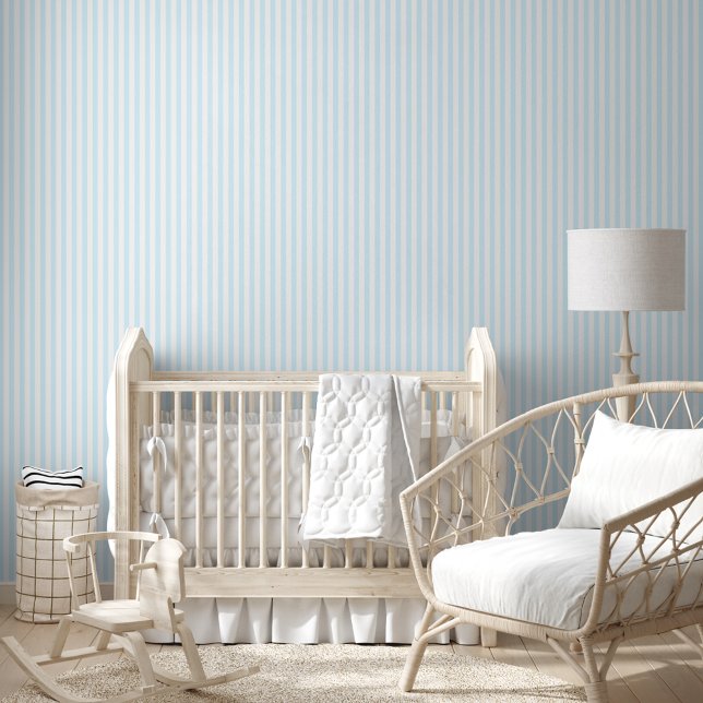 Papel Pintado Niños con rayas blancas azules Habitación Nursera  (Blue White Striped Kids Room Nursery Wall Decor Wallpaper)