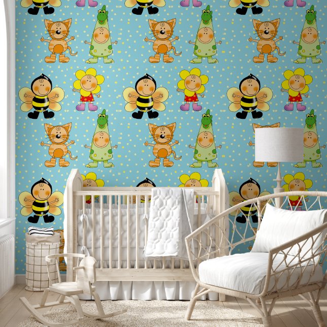 Papel Pintado niños de animales felices (Niños)