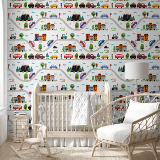 Papel Pintado Niños de coches y ciudades coloridas