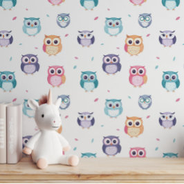 Papel Pintado Niños de Lechuzas Cutas Coloridas