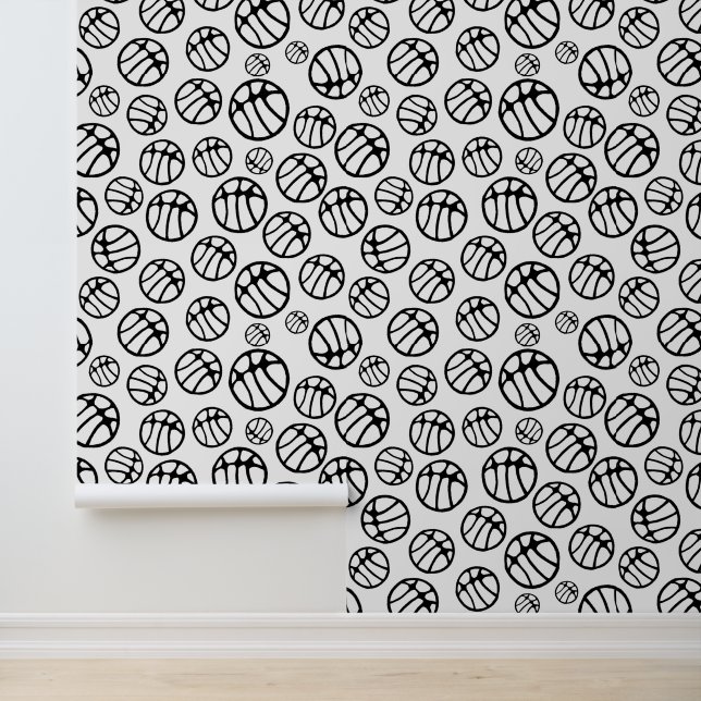 Papel Pintado Niños de patrón de baloncesto negro y blanco (Solicitud)