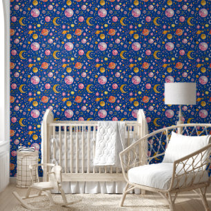 Papel Pintado Niños espacio planeta azul fondo cáscara y palo