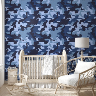 Papel Pintado niños lindos con azulejos camo azul vivero