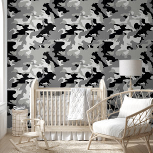 Papel Pintado niños lindos con baldosas camo negras vivero