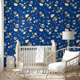 Papel Pintado Niños panda polka patrón punto fondo azul