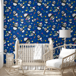 Papel Pintado Niños panda polka patrón punto fondo azul