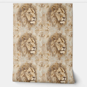 Papel Pintado Noble Lion Petite - Beige, Oro, Blanco
