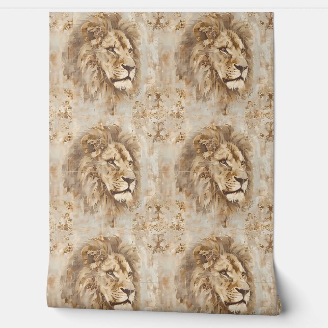 Papel Pintado Noble Lion Petite - Beige, Oro, Blanco (Desenrollar)