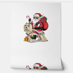 Papel Pintado Nochebuena hayanesa iluminando a Santa Riding Perr
