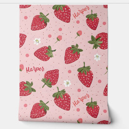 Papel Pintado Nombre de Chica personalizado de fresa rosa y roja