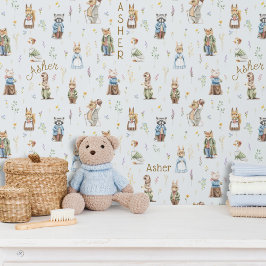 Papel Pintado Nombre Personalizado Cute Animales Woodland Blue B