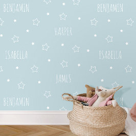 Papel Pintado Nombre Personalizado Cute Estrella Niñera Azul