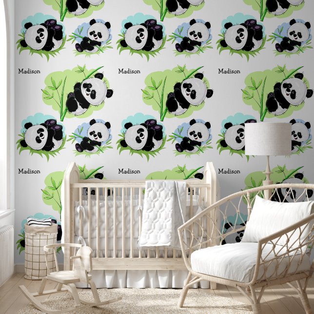 Papel Pintado Nombre personalizado de Cute Panda (Niños)