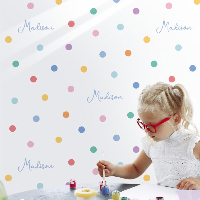 Papel Pintado Nombre Personalizado Palabras Niños Colorido Polka (Subido por el creador)