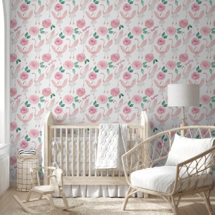 Papel Pintado Nombre Personalizado Rosa Flamingo Ballerina Flora