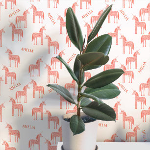Papel Pintado Nombre Personalizado Unicornio Rosa