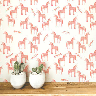 Papel Pintado Nombre Personalizado Unicornio Rosa