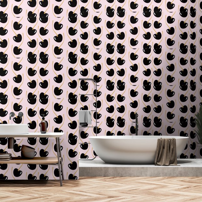 Papel Pintado Nostalgic powder pink black cherry wallpaper  (Baño)