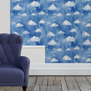 Papel Pintado Nubes acuarelas Nursera Azul