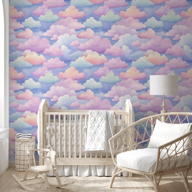 Papel Pintado Nubes Blu Naranja Pastel rosa de bonito (Niños)