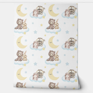 Papel Pintado Nubes de animales de Woodland Estrellas Nursera de