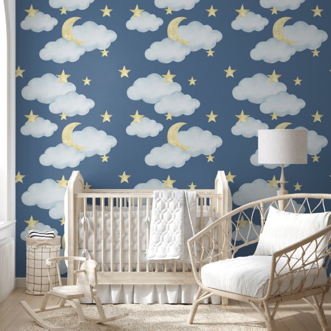 Papel Pintado Nubes de estrellas de la luna Cielo Neutral Nurser (Niños)