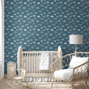 Papel Pintado Nubes de Tiza Blanca Sobre Fondo Azul Pizarra