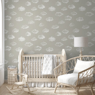 Papel Pintado Nubes de tiza blanca sobre fondo gris paloma