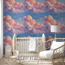 Papel Pintado Nubes Soñadoras Suaves Rosa Azul Cielo Guardería