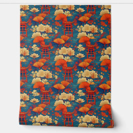 Papel Pintado Nubes y flores japonesas