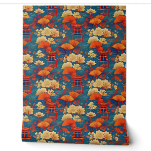 Papel Pintado Nubes y flores japonesas