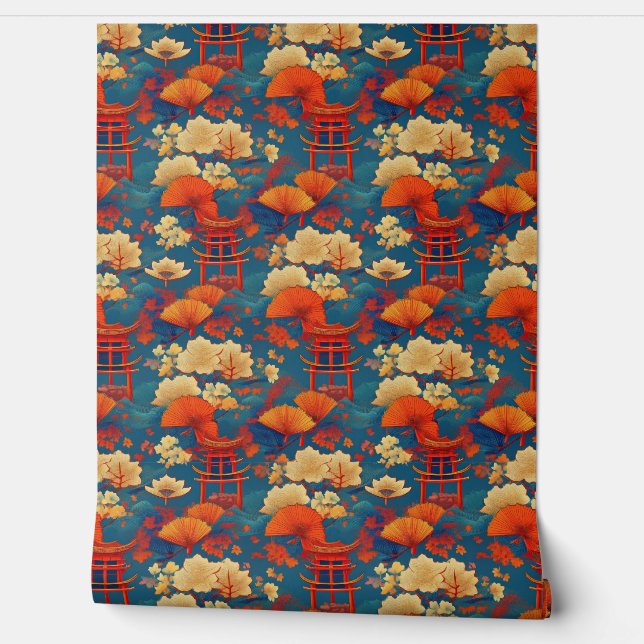 Papel Pintado Nubes y flores japonesas (Desenrollar)