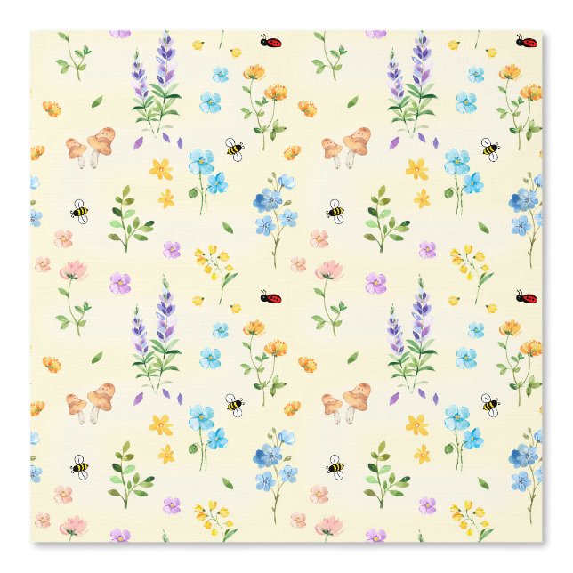 Papel Pintado Núcleo del algodón champiñón floral Bee Ladybug Am (Anverso)