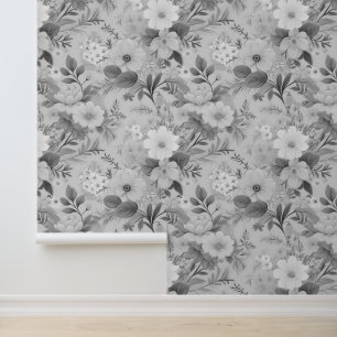 Papel Pintado Núcleo del algodón Papel floral Escala de grises