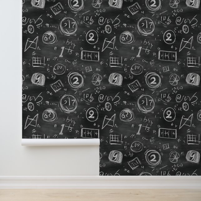 Papel Pintado Números blancos y fórmulas en tablero de papel de  (Solicitud)