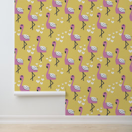 Papel Pintado Nursera de animales de safari amarillos Flamingo
