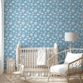 Papel Pintado Nursera de bebé con globo de aire caliente azul