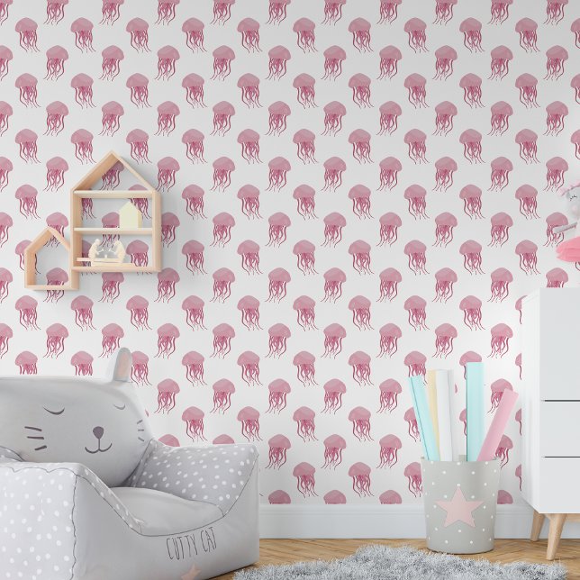Papel Pintado Nursera de medusas rosadas (Cute Little Pink jellyfish Nursery Wallpaper)