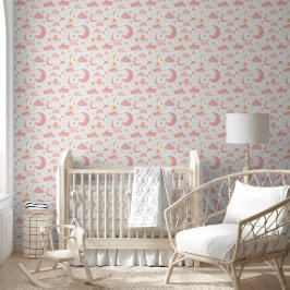 Papel Pintado Nursera del cielo nocturno de Kawaii rosa