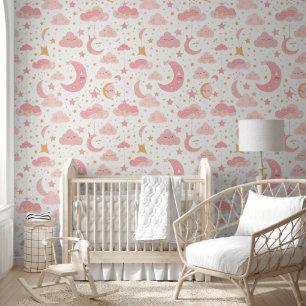 Papel Pintado Nursera del cielo nocturno de Kawaii rosa