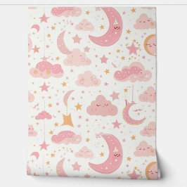 Papel Pintado Nursera del cielo nocturno de Kawaii rosa
