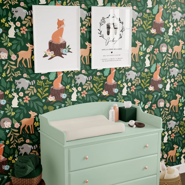 Papel Pintado Nursery Woodland Forest Animals Foliage & Florals (Nursery Woodland Forest Animals Foliage & Florals Wallpaper)